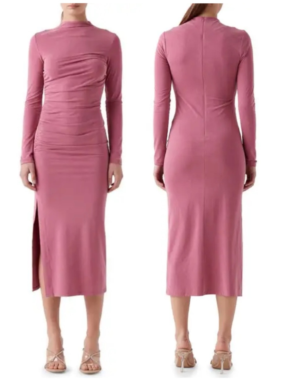 SOPHIE RUE Women’s Size M Pink Talia Ruched Long Sleeve Funnel Neck Midi Dress